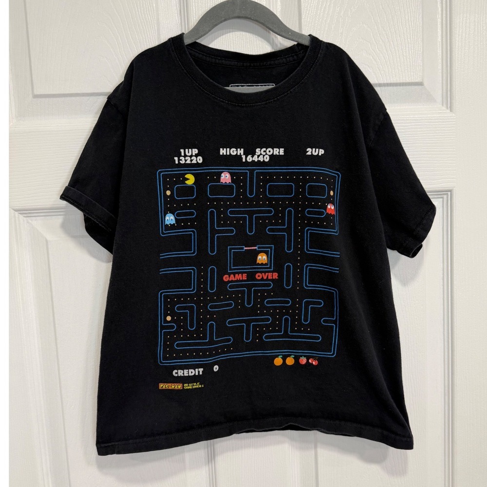 Pac-Man Retro Arcade Game Graphic T-Shirt Black Cotton Mens Size Medium C-Life